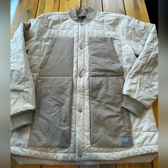 Eddie Bauer Mens Cream and Tan Quilted Snap Jacket Shacket Size XLT - Picture 1 of 4